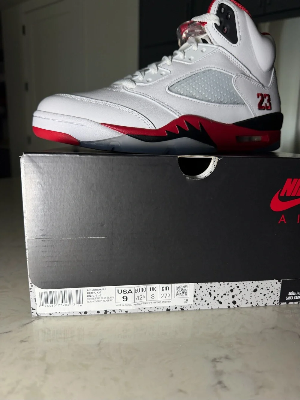 Air Jordan 5 Retro OG - White Red Black Sneakers